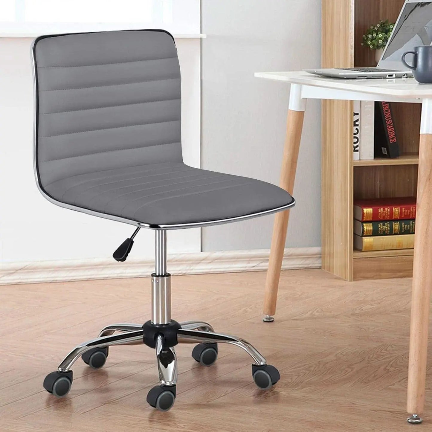 Grey PU Leather Armless Office Chair Height Adjustment from PriceLows™