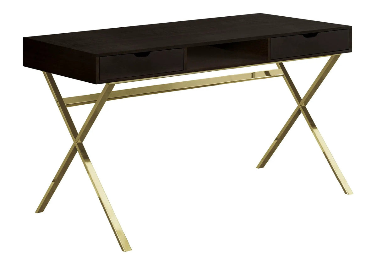 Espresso Computer Desk | Laptop Desk | Thick Wood-Look Tabletop | Storage Drawers