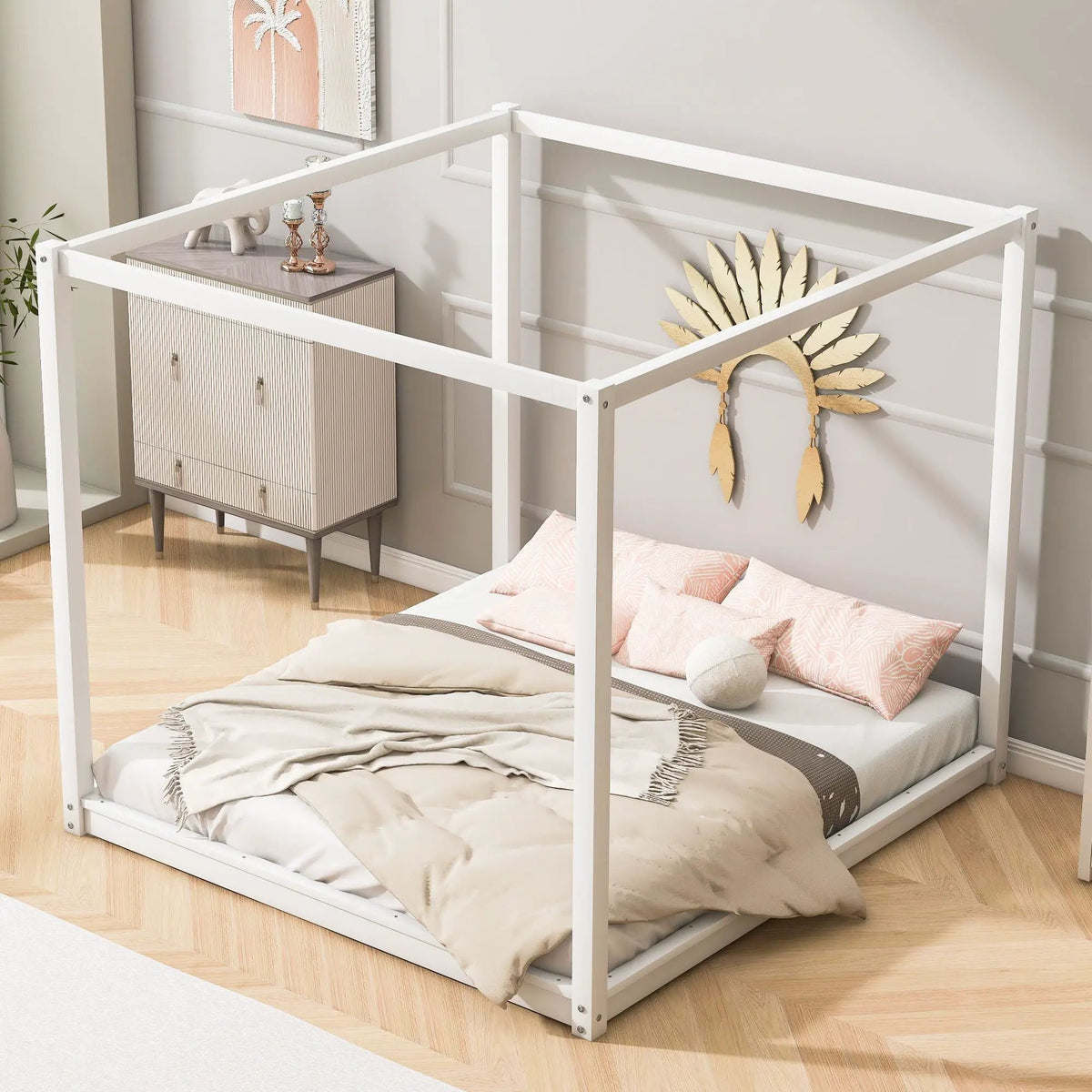 Canopy Platform Bed | Solid Pine Wood | Airflow Slats