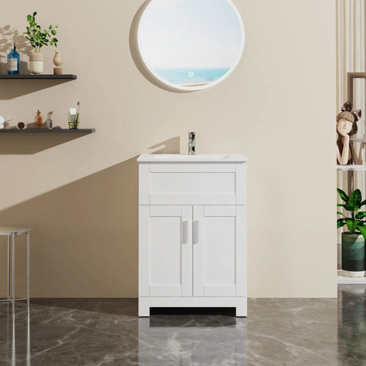Sink Bathroom Vanity Laundry Cabinet Combo - | 23.6 x 18.1 x 34 in | Ceramic & Mdf | White