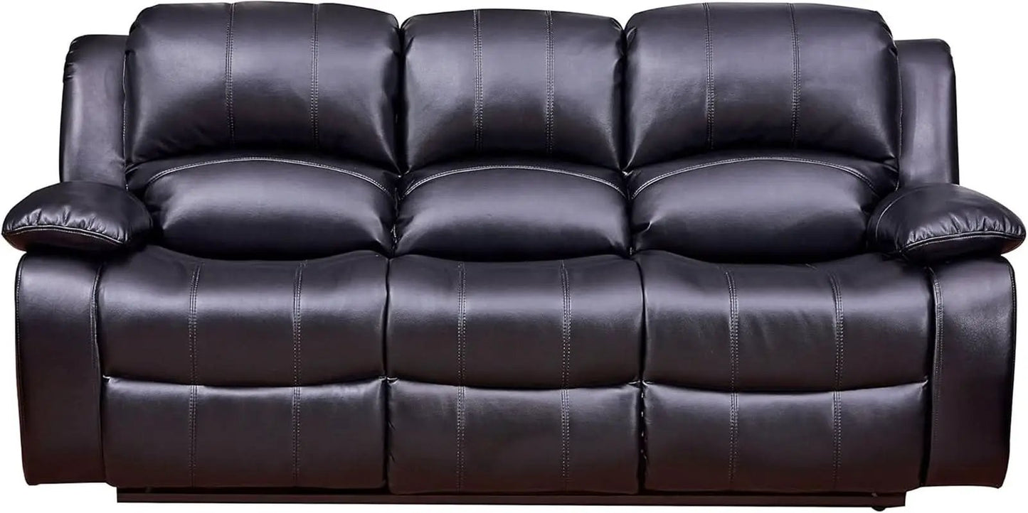 2Piece Bonded Leather Recliner Sofa And Loveseat Set Black 8018 With Pocket Coil Cushions from PriceLows™