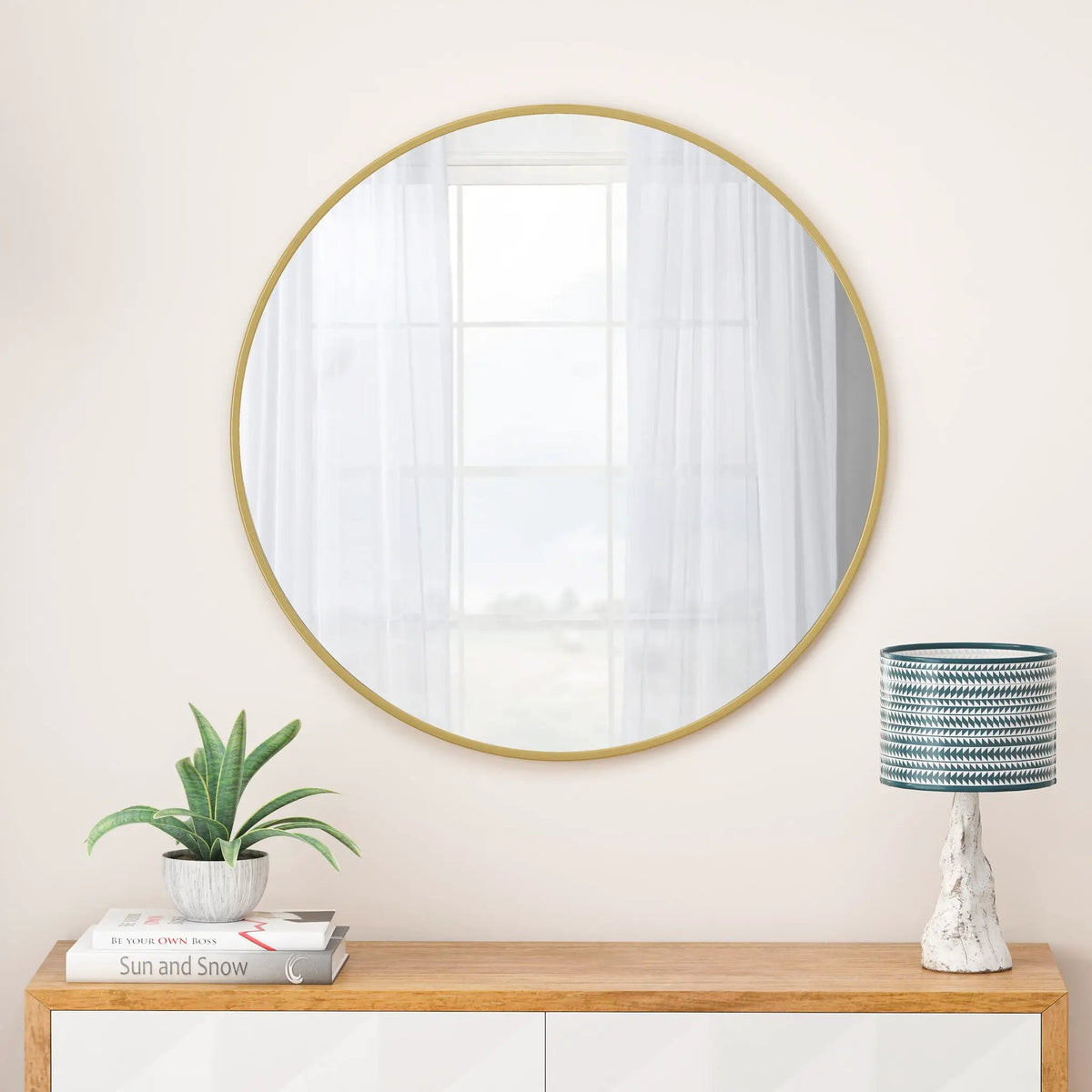 Round Wall Mirror | Metal Framed Circular Design | 48 Inch Diameter | Vanity And Dressing Use