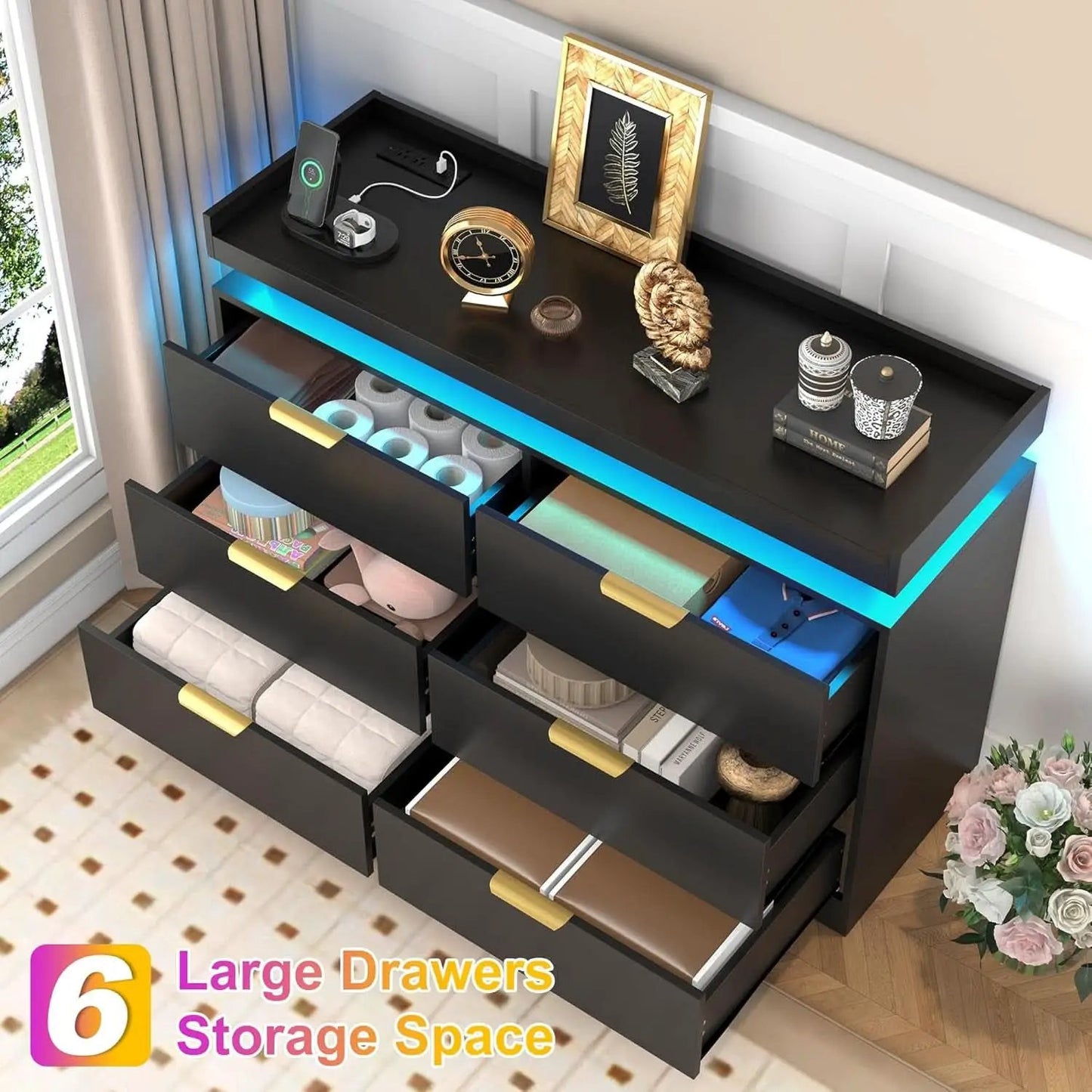 Six Drawer Dresser With LED Illumination Enhancement from PriceLows™