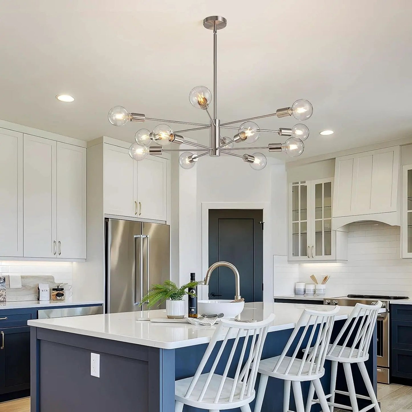 Sputnik 12 Light Brushed Nickel Chandelier For Dining Room from PriceLows™