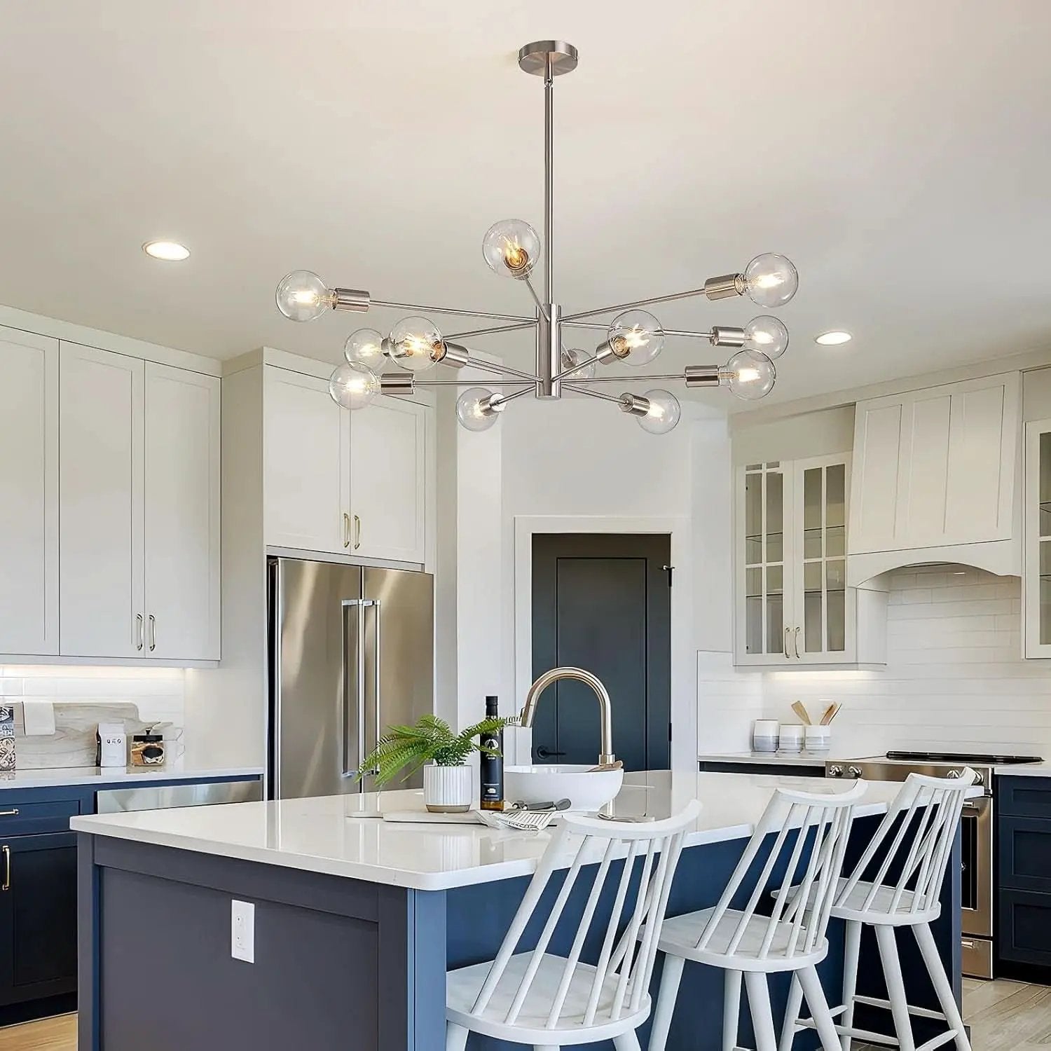 Sputnik 12 Light Brushed Nickel Chandelier For Dining Room from PriceLows™