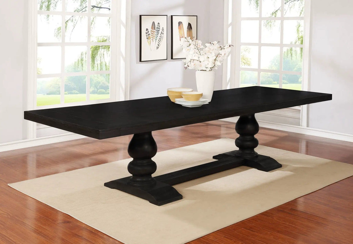 Phelps 123-inch Extension Leaf Dining Table Distressed Noir | 94.75 x 42 x 30 in | Rubberwood & Engineered Wood | Dining Room