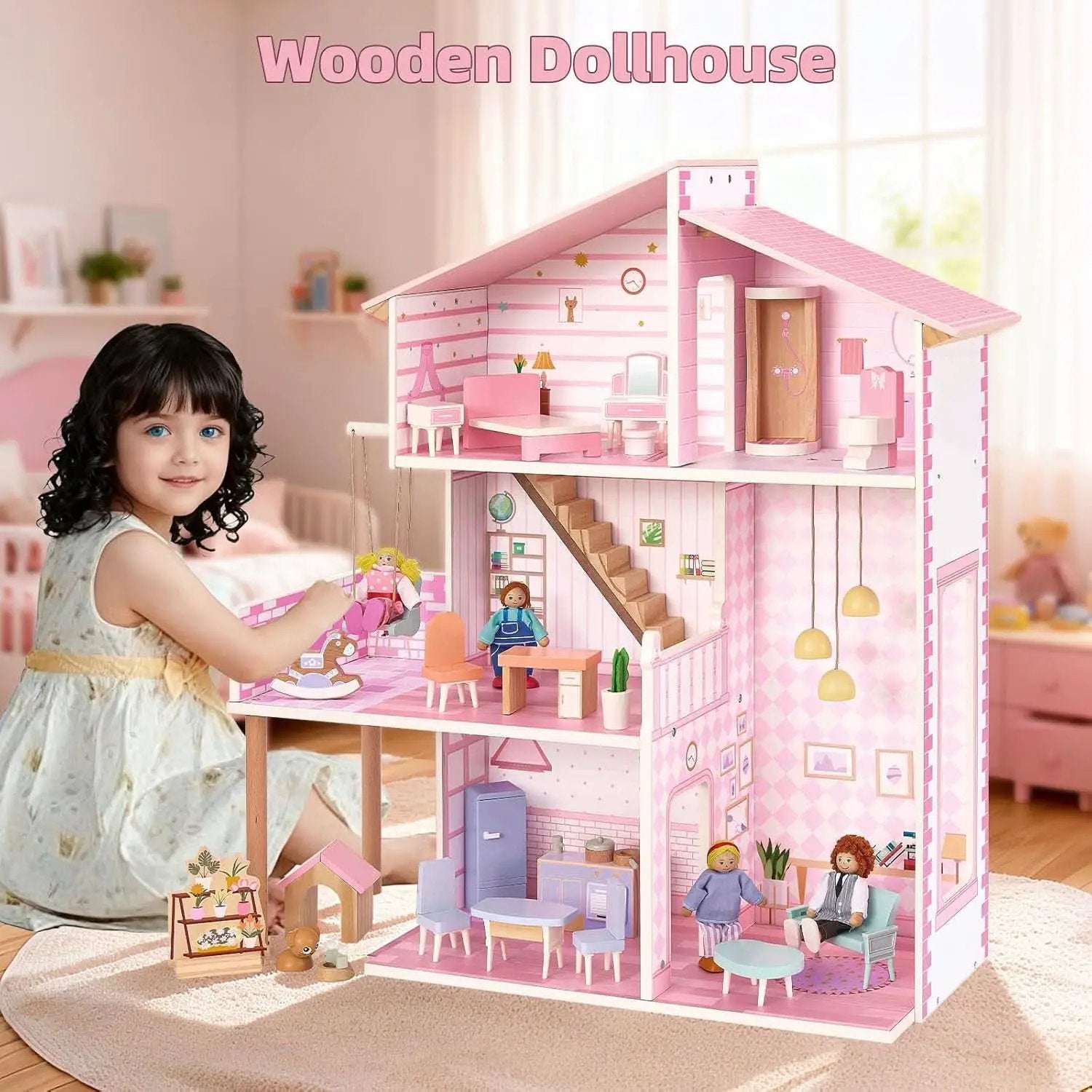 Wooden Dolls House Villa Style Premium Furnishings from PriceLows™