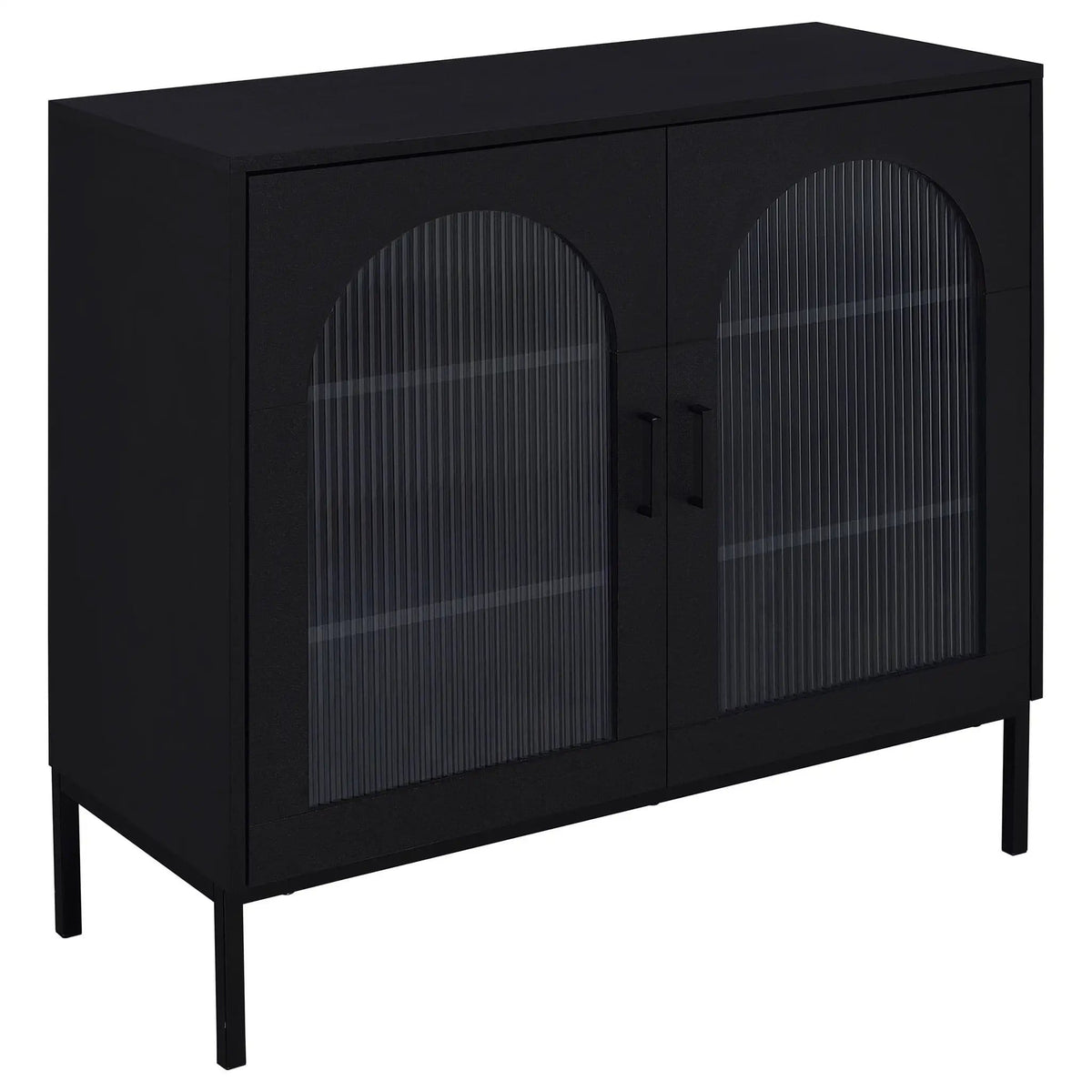 Jess 2-door Arched Fluted Glass Accent Cabinet | 37 x 16.25 x 35.75 in | Engineered Wood & Tempered Glass | Black