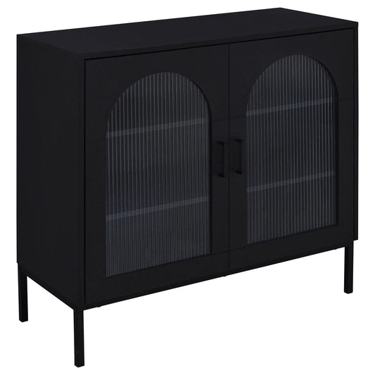 Jess 2-door Arched Fluted Glass Accent Cabinet | 37 x 16.25 x 35.75 in | Engineered Wood & Tempered Glass | Black