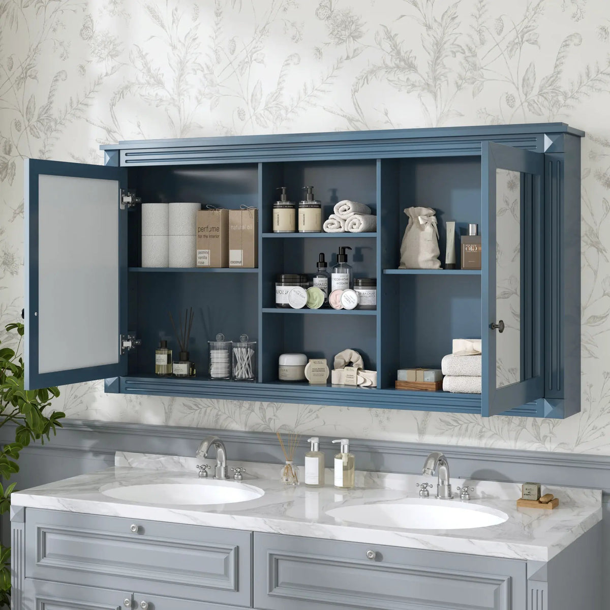 2-In-1 Wall Mirror Cabinet | 55 Inch Width | Soft-Closing Hinges | Dual High-Definition Mirrors