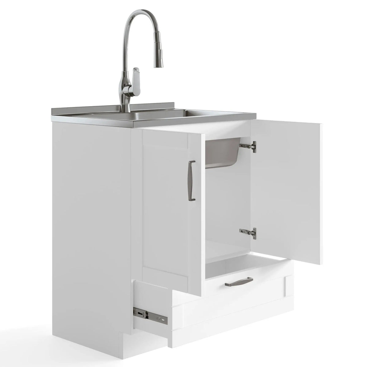 Reed Deluxe Laundry Cabinet | Pull-Out Faucet | Stainless Steel Sink | Two Doors And Bottom Drawer