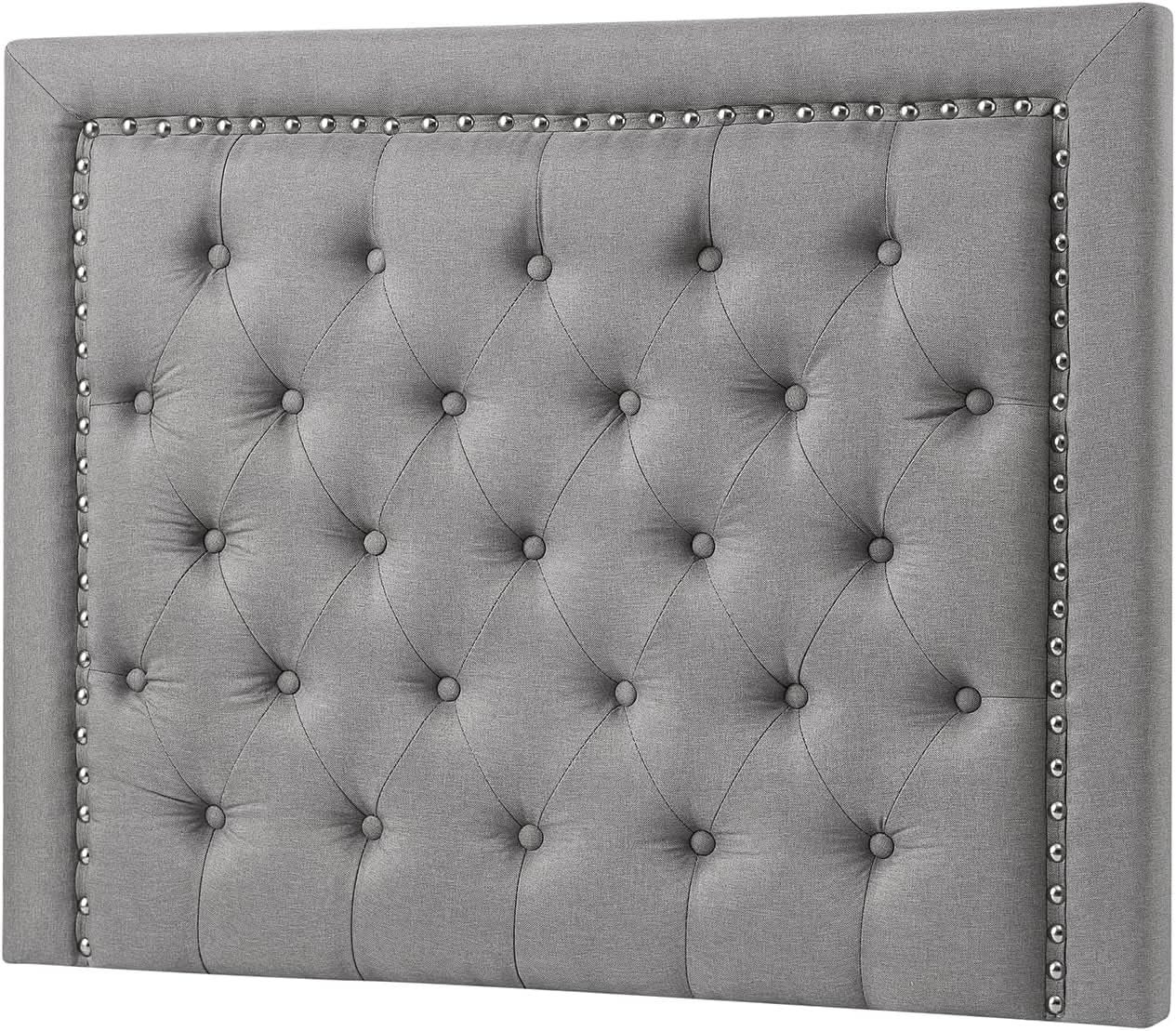 Tufted Linen Gray Dorm Headboard with Nailhead Trim from PriceLows™