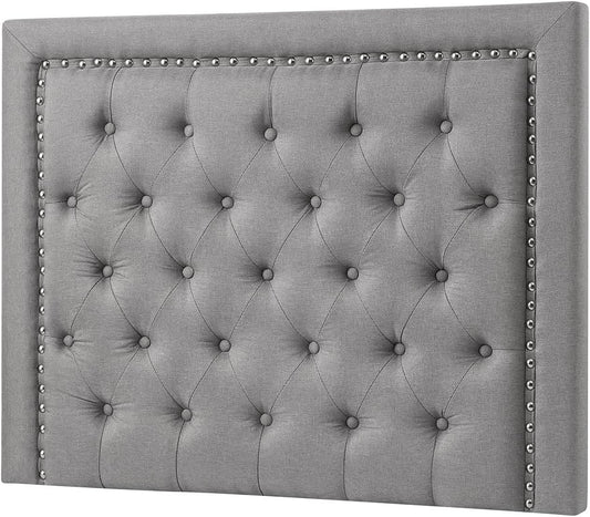 Tufted Linen Gray Dorm Headboard with Nailhead Trim from PriceLows™