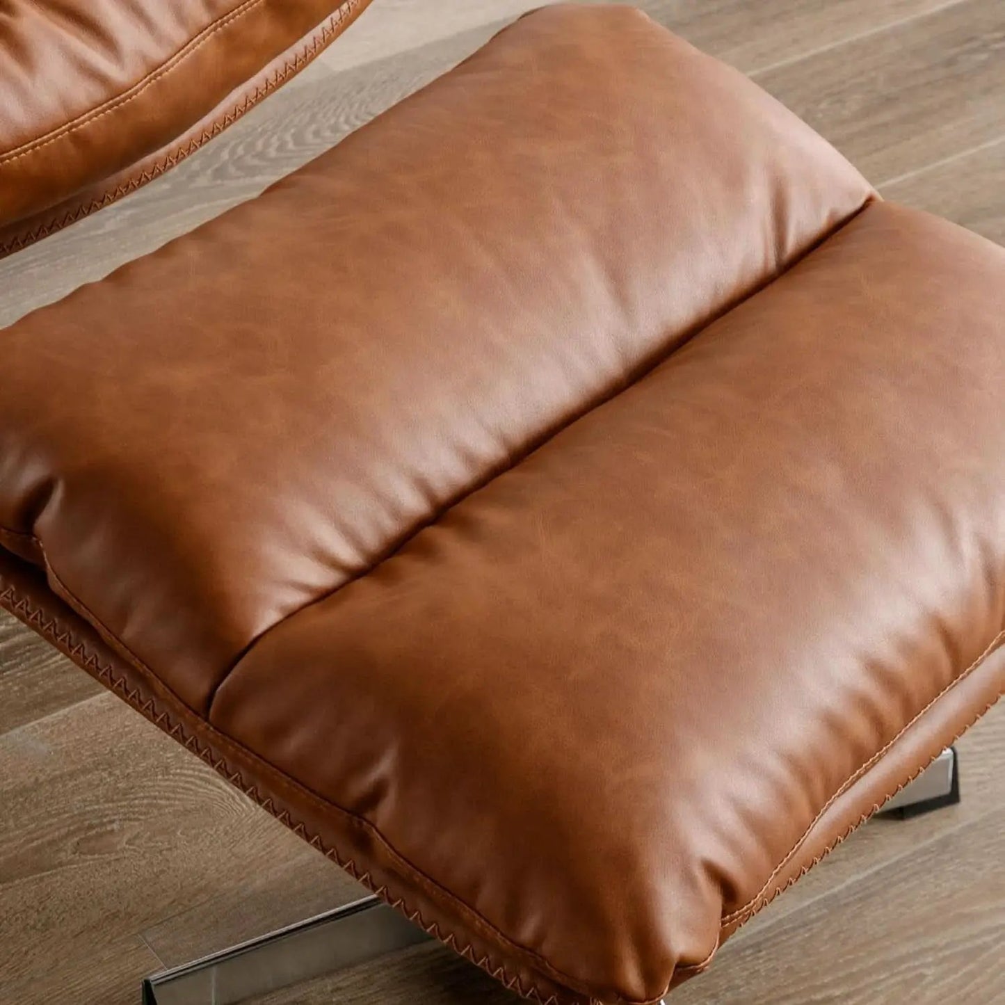 Brown Upholstered Faux Leather Swivel Chair Ottoman from PriceLows™