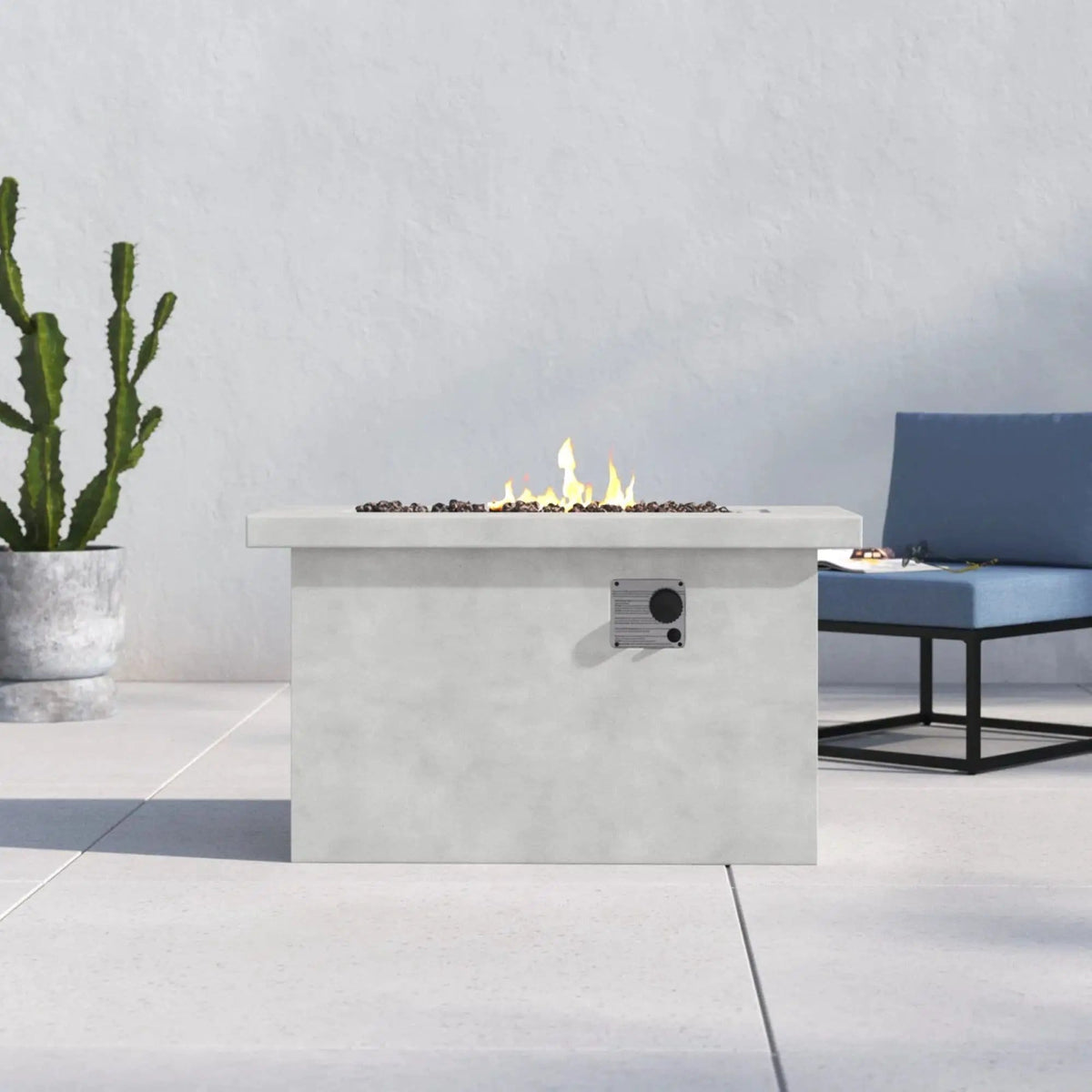 Propane / Gas Outdoor Fire Pit Table Durable Construction | 2 Pieces | Concrete & Stainless Steel | Outdoor Living