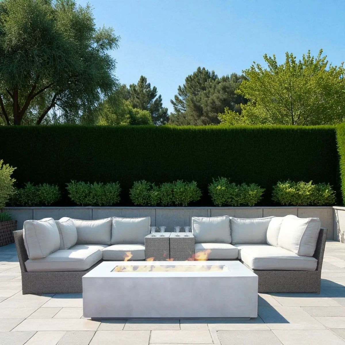 Outdoor Conversation Set | Fire Pit Included | 5 Inch Olefin Cushions | Espresso HDPE Wicker