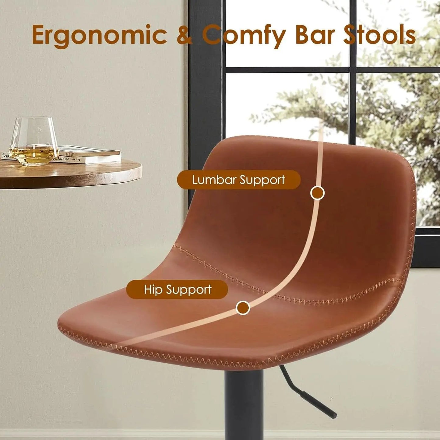 Adjustable Mid Century Swivel Bar Stool Set Of 2 For Kitchen from PriceLows™