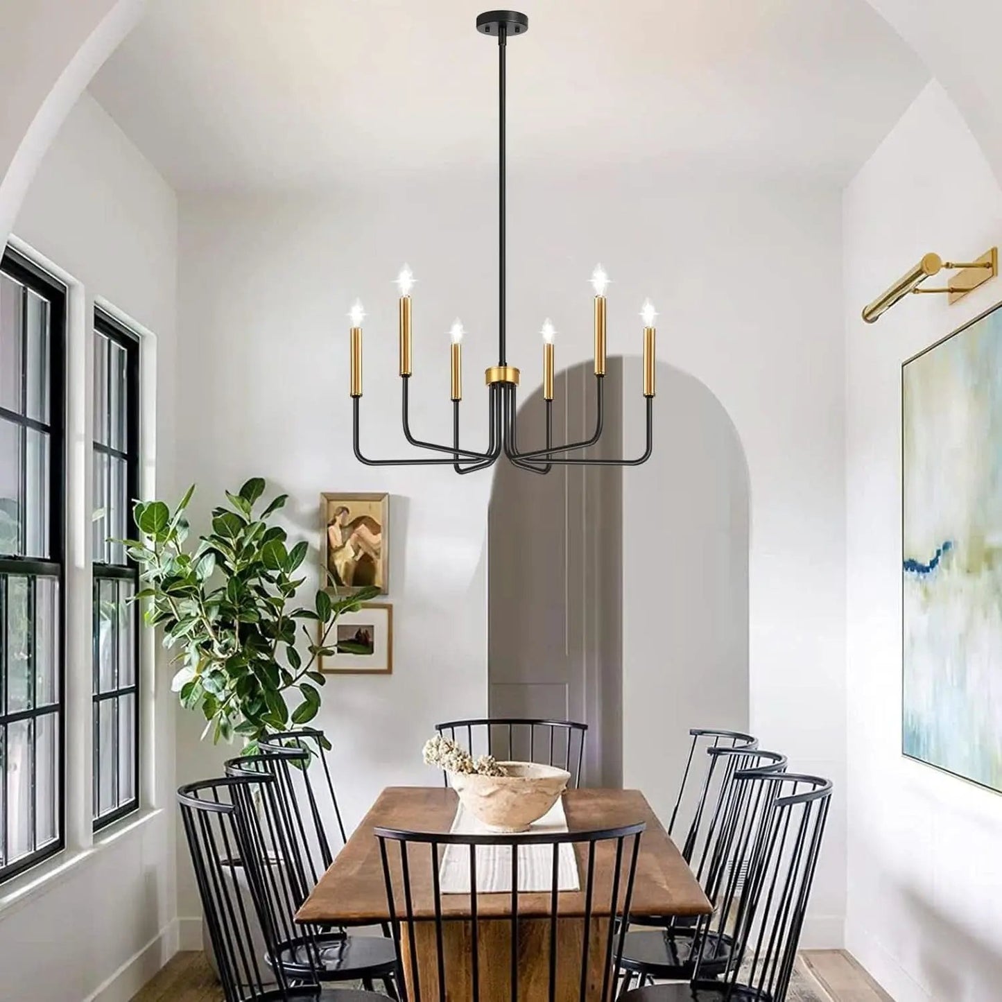 Black And Gold Six Light Farmhouse Chandelier For Dining Room from PriceLows™