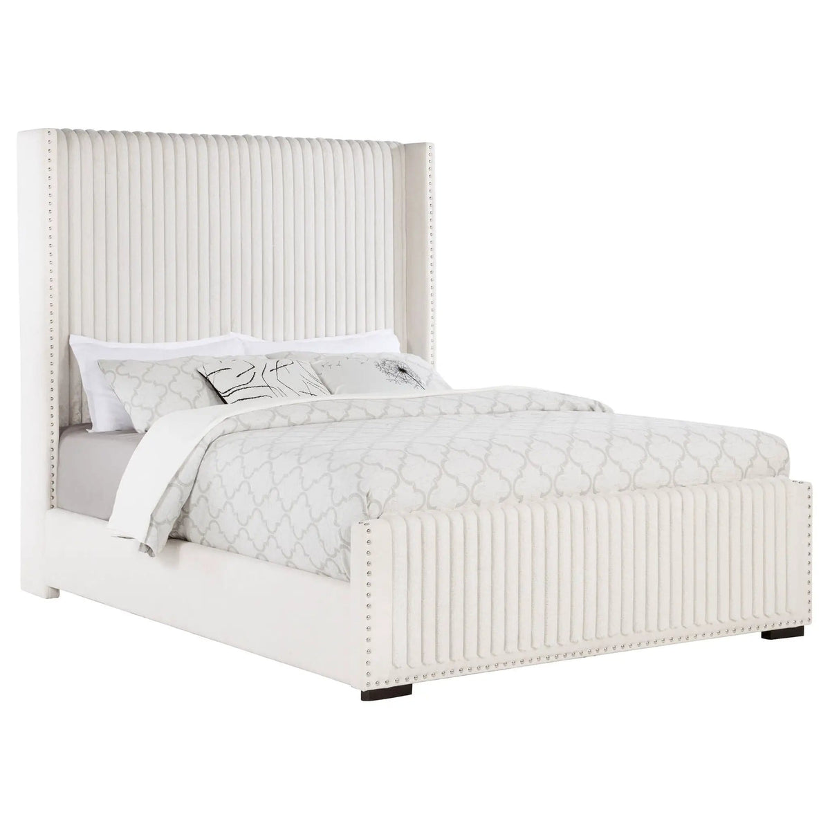 Natasha 65-inch Upholstered Queen Wingback Bed | 65.25 x 88.5 x 65.25 in | Bedroom Furniture | Cream