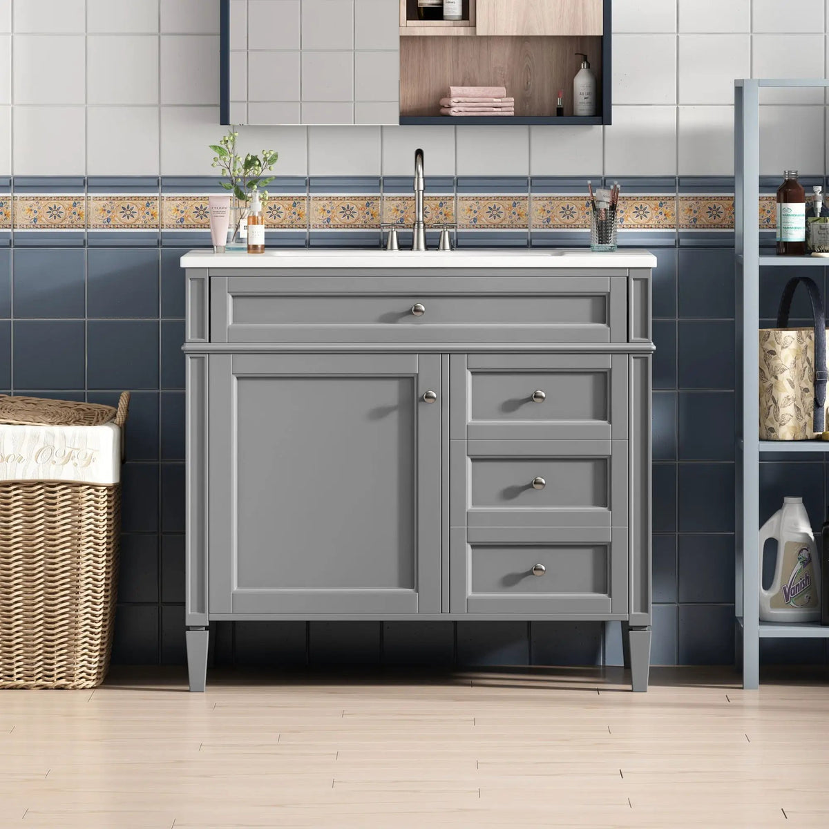 Bathroom Vanity | 3 Drawers | Blue Finish | Tip Out