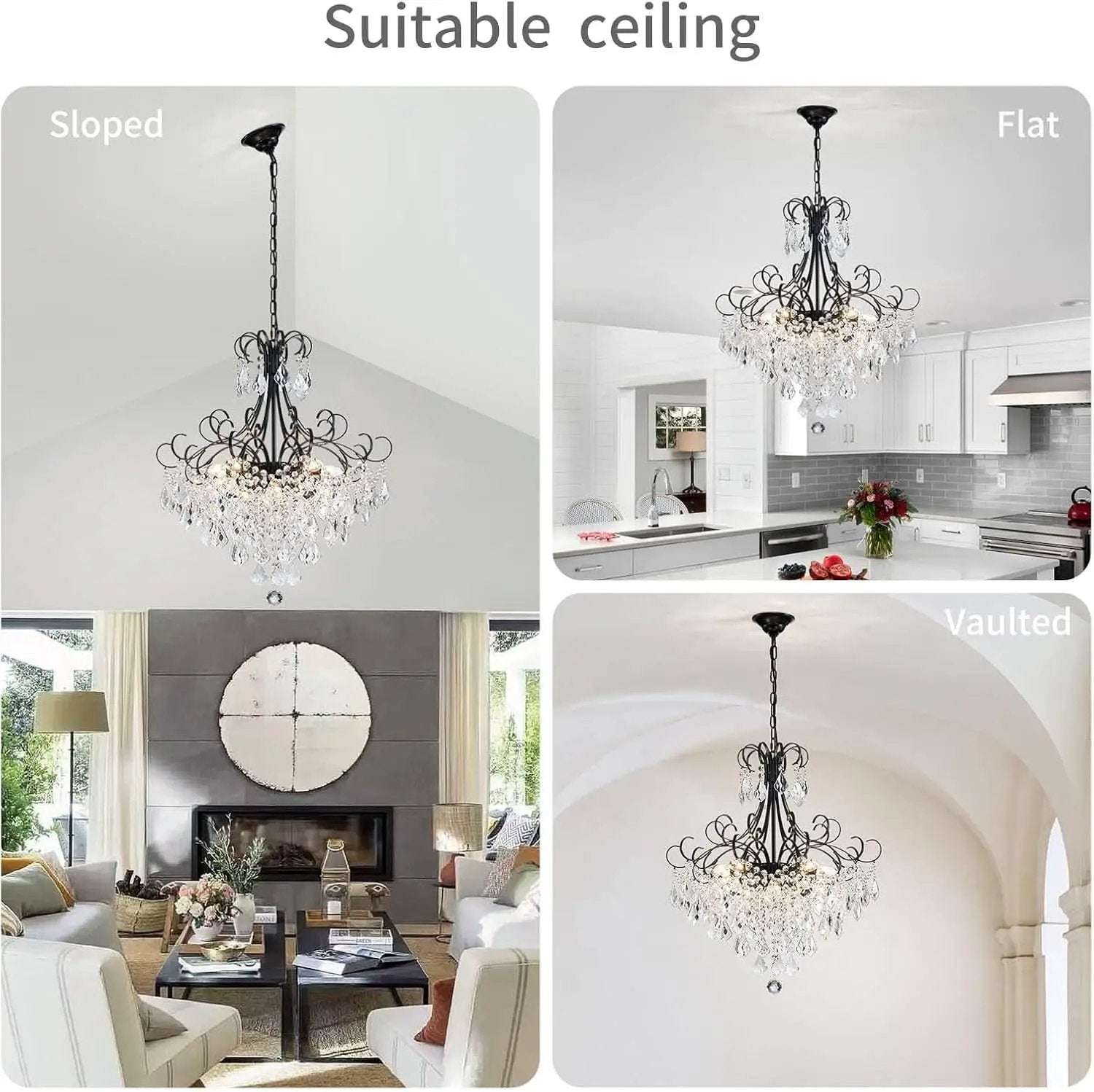Black Crystal Chandelier 10 Light Pendant Ceiling Fixture from PriceLows™