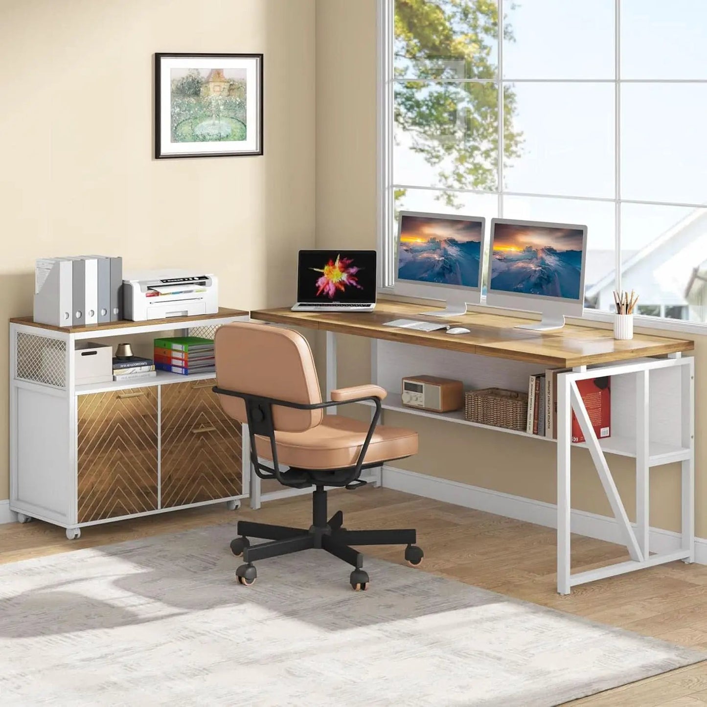 L Shaped Desk Walnut Sixty Three Inch Executive Desk from PriceLows™