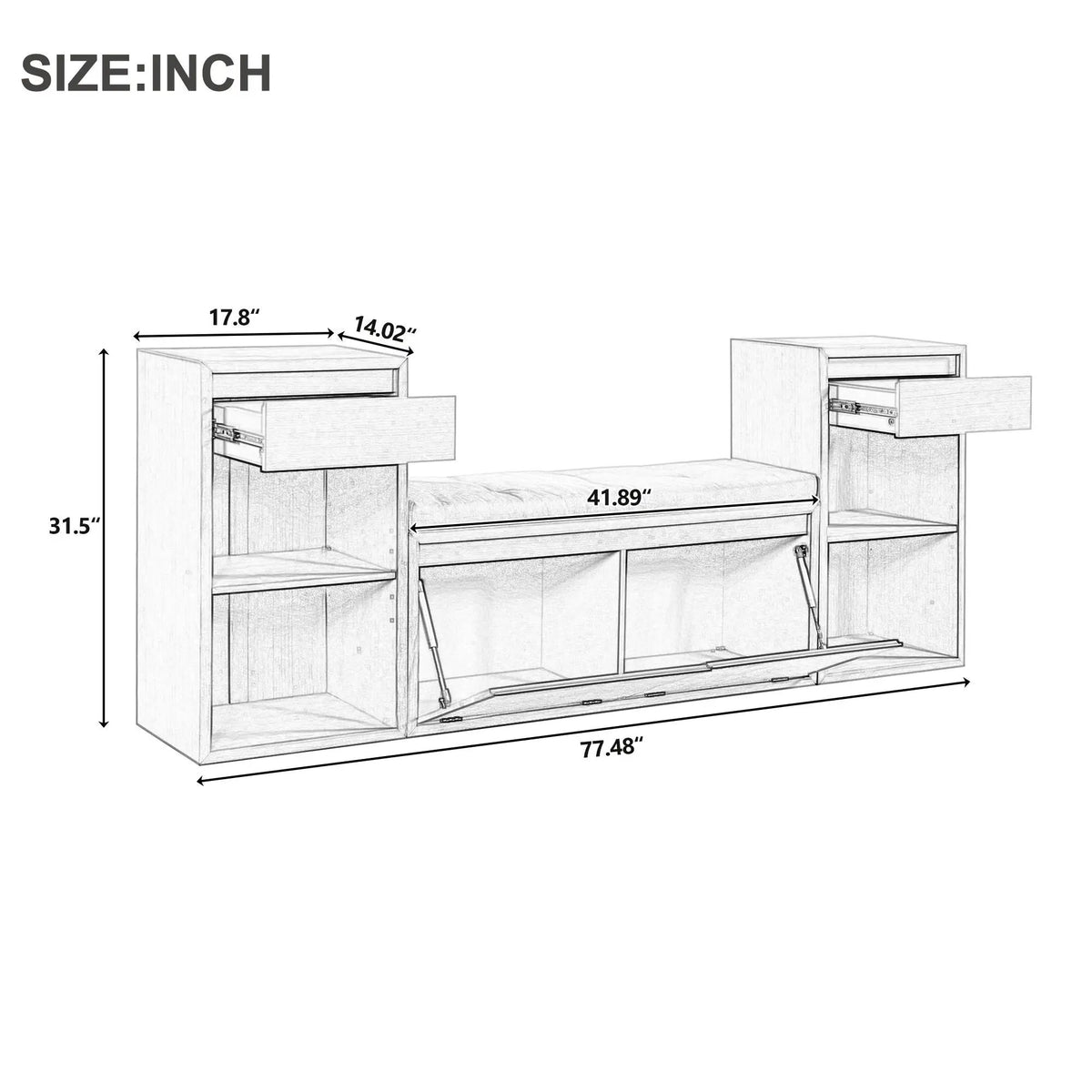 Entryway Storage Bench | Flip Top Compartment | Pine Wood Frame