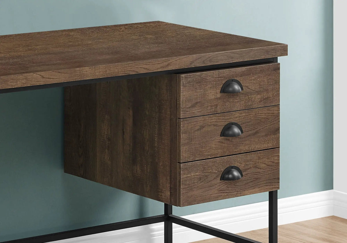 Computer Desk | 3 Storage Drawers | Metal Glides | 55.25 Inch Length