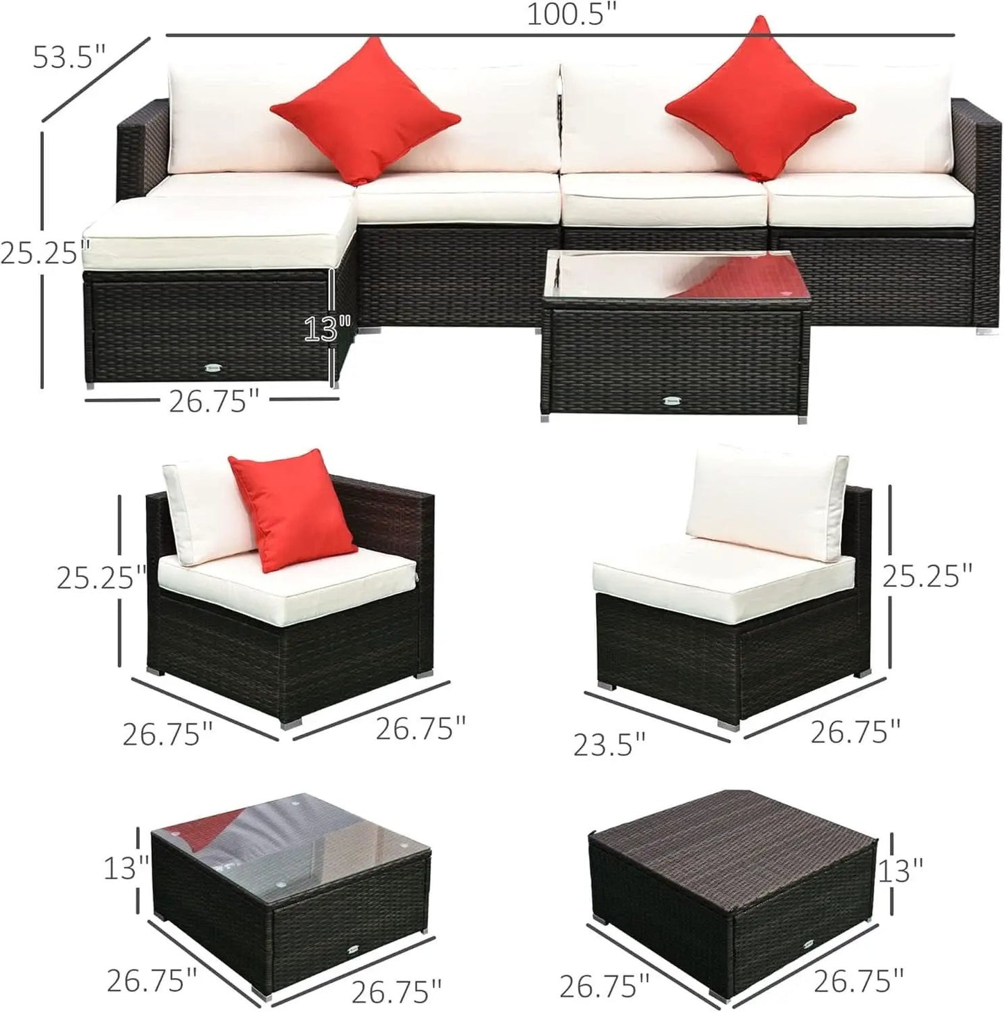 Six Piece Outdoor Wicker Sectional Sofa Set with Ottoman from PriceLows™