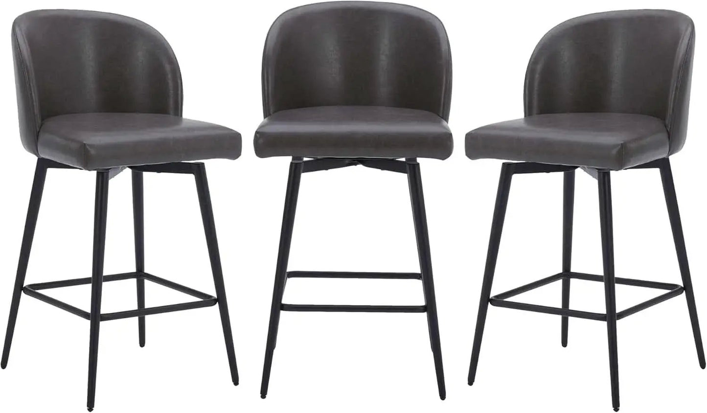 Counter Height Bar Stools Set of 3 26in Grey Faux Leather from PriceLows™