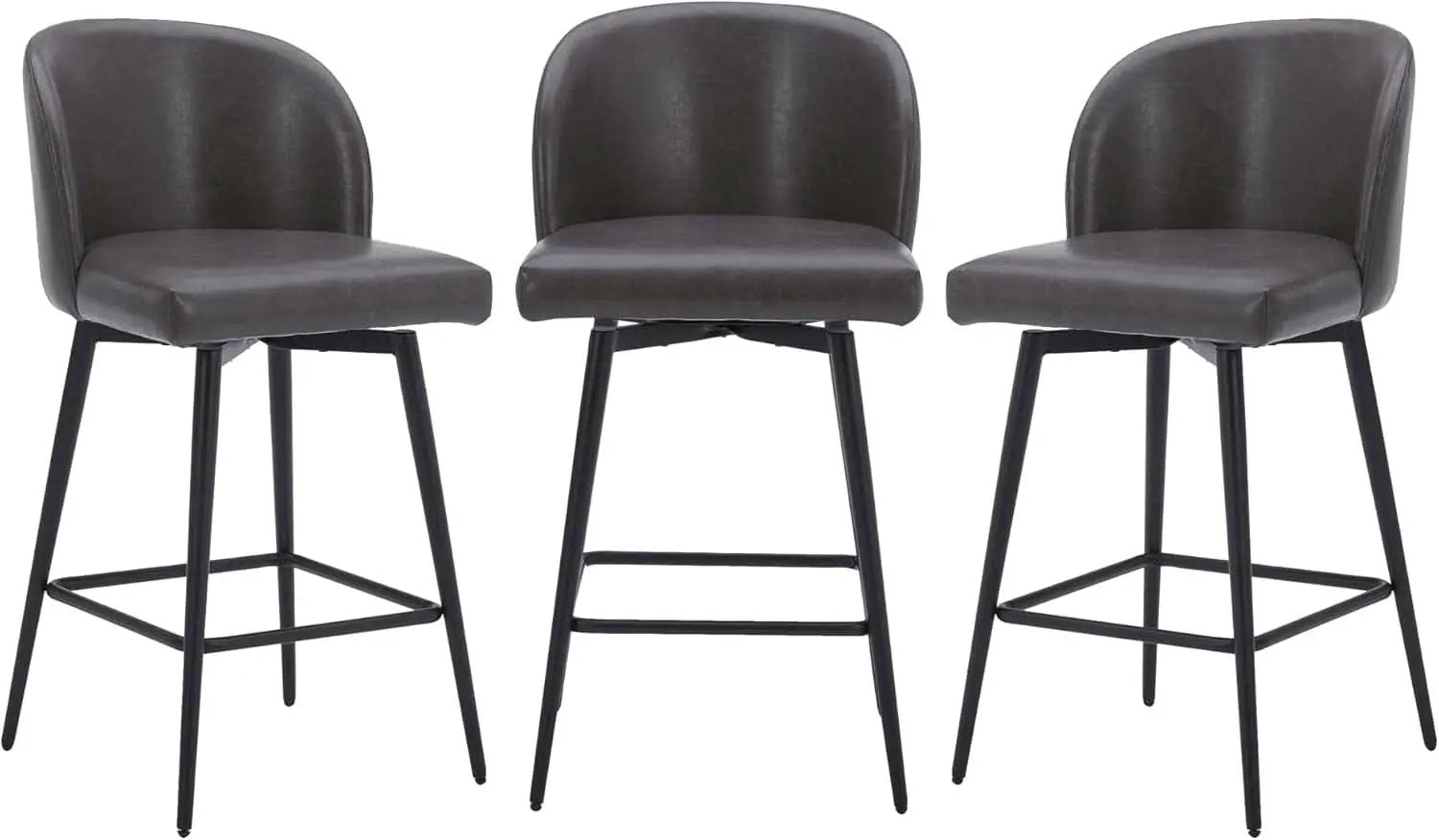Counter Height Bar Stools Set of 3 26in Grey Faux Leather from PriceLows™