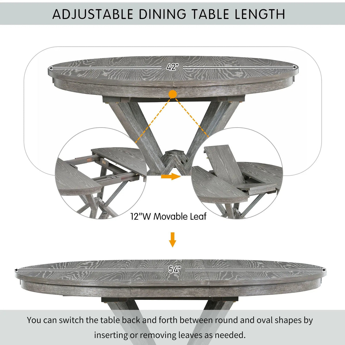 Dining Set | Extendable Round Table | 4 Upholstered Chairs | Linen
