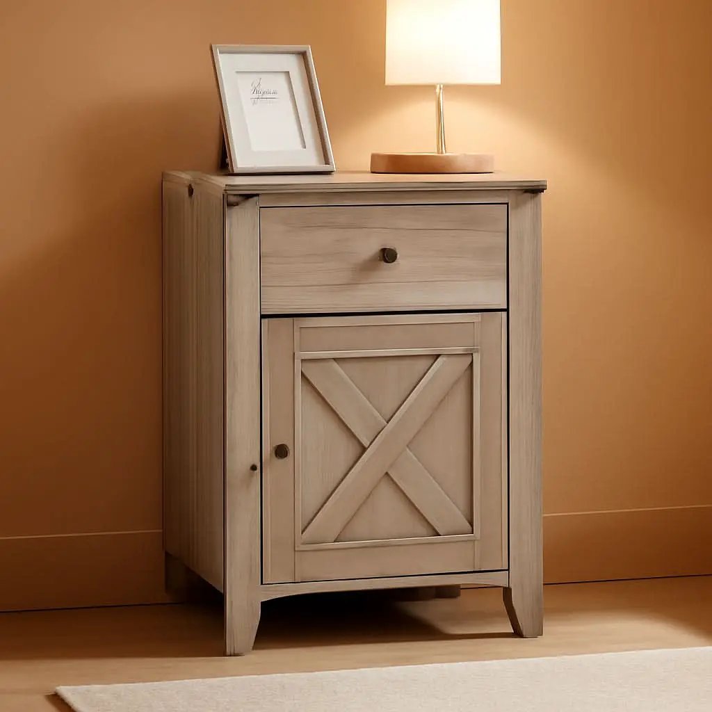 Barnwood Rustic Nightstand With X Shaped Barn Doors Grey from PriceLows™
