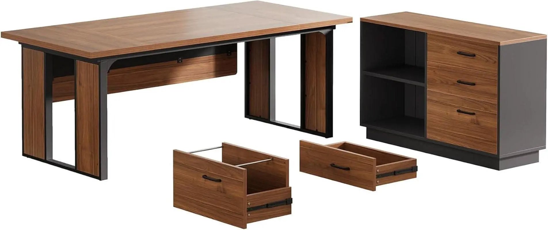 63 Inch L Shaped Executive Desk With Storage Shelves from PriceLows™
