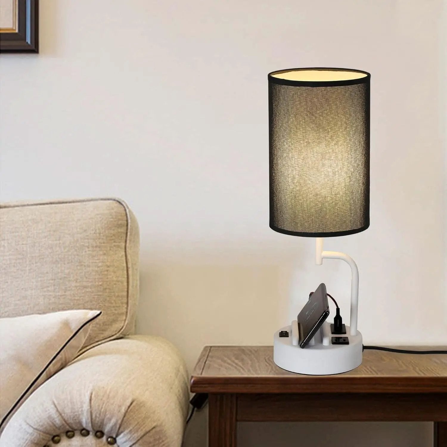 Table Lamp With 3 USB Ports And AC Outlet White Black from PriceLows™