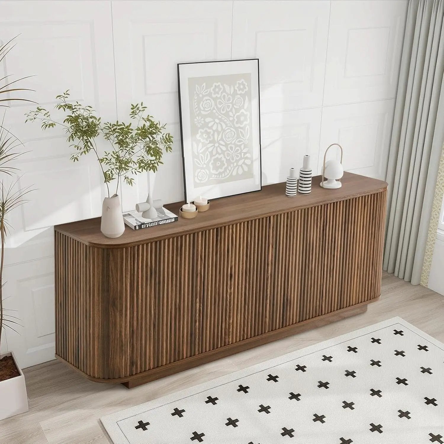 64 Inch Walnut Contemporary Buffet Sideboard Cabinet from PriceLows™
