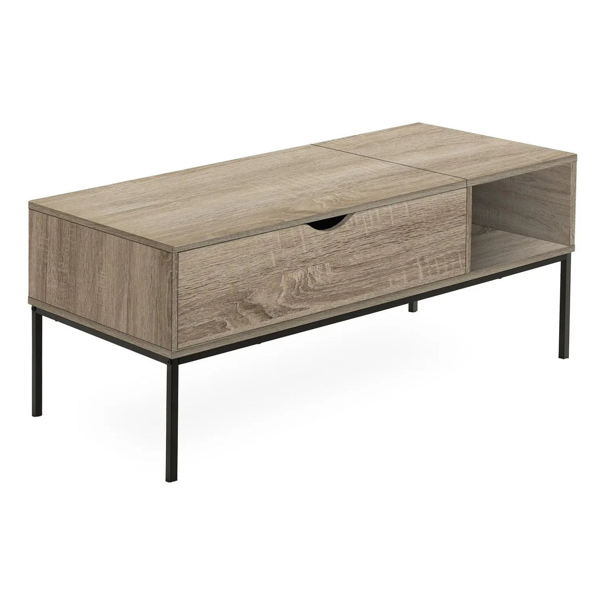 Rectangular Lift-Top Coffee Table | 42 Inch Width | Hinged Adjustable Top | Open Shelf