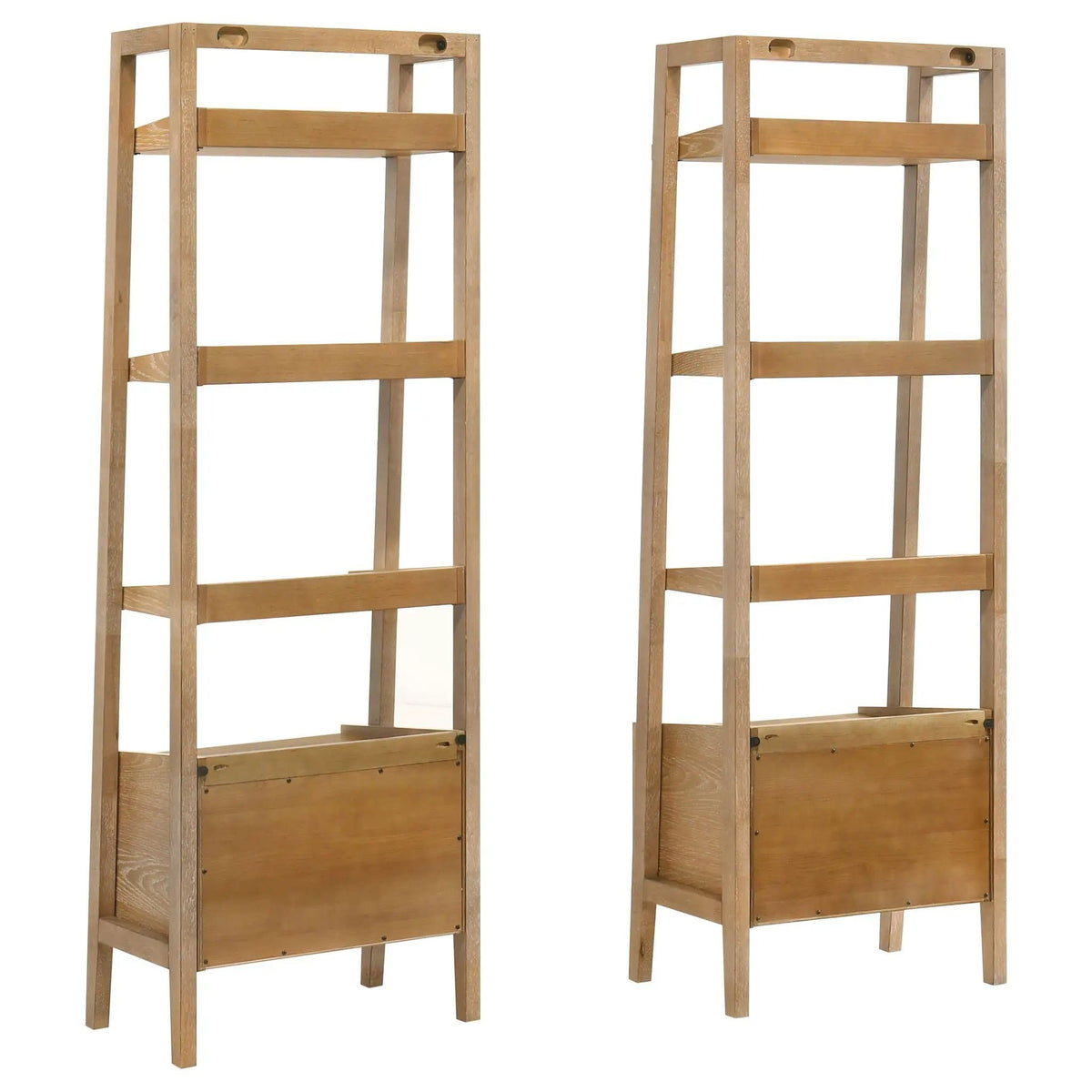 Fabian 2-piece 4-shelf Bookshelf with Drawer Distressed Light Standard Bookcase | 2-Piece Set | Rubberwood & Engineered Wood | Brown