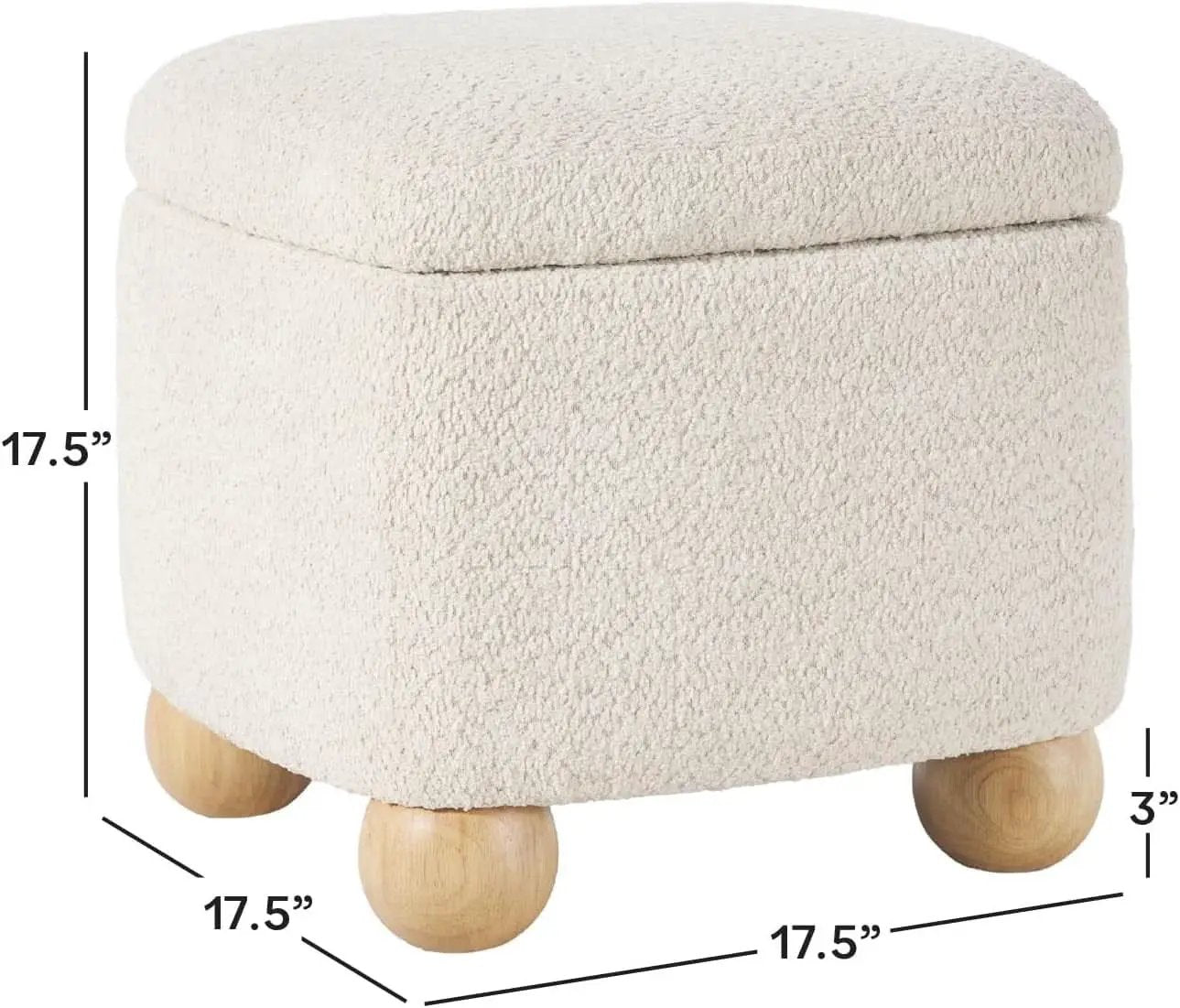Ivory Luxurious Storage Bouclé Ottoman Wooden Legs from PriceLows™