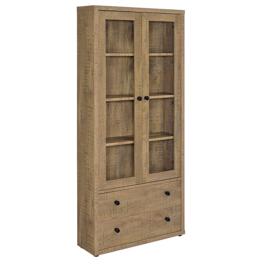 Hawthorne 4-shelf Glass Door Tall Cabinet with Drawers Mango | 31.5 x 9.5 x 70.75 in | Tempered Glass & Wood | Home