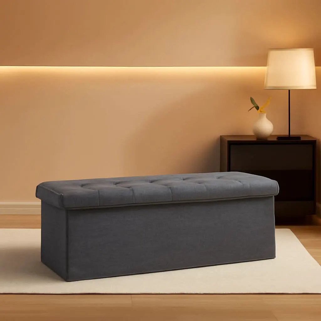 Gray 45 Inch Storage Ottoman Bench Durable Upholstery from PriceLows™
