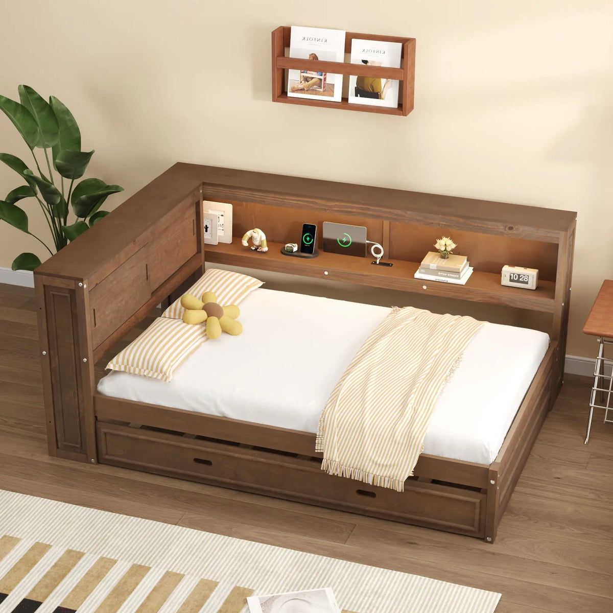 Daybed With Trundle | Storage Shelves | LED Strip With Remote | USB Charging