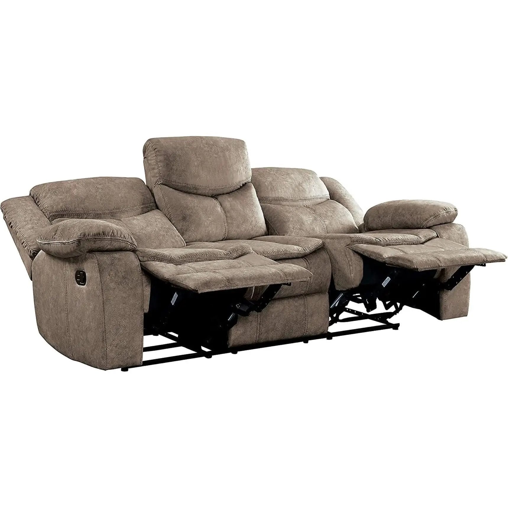 Manual Double Reclining Brown Sofa 87 Inch Wide Living Room from PriceLows™