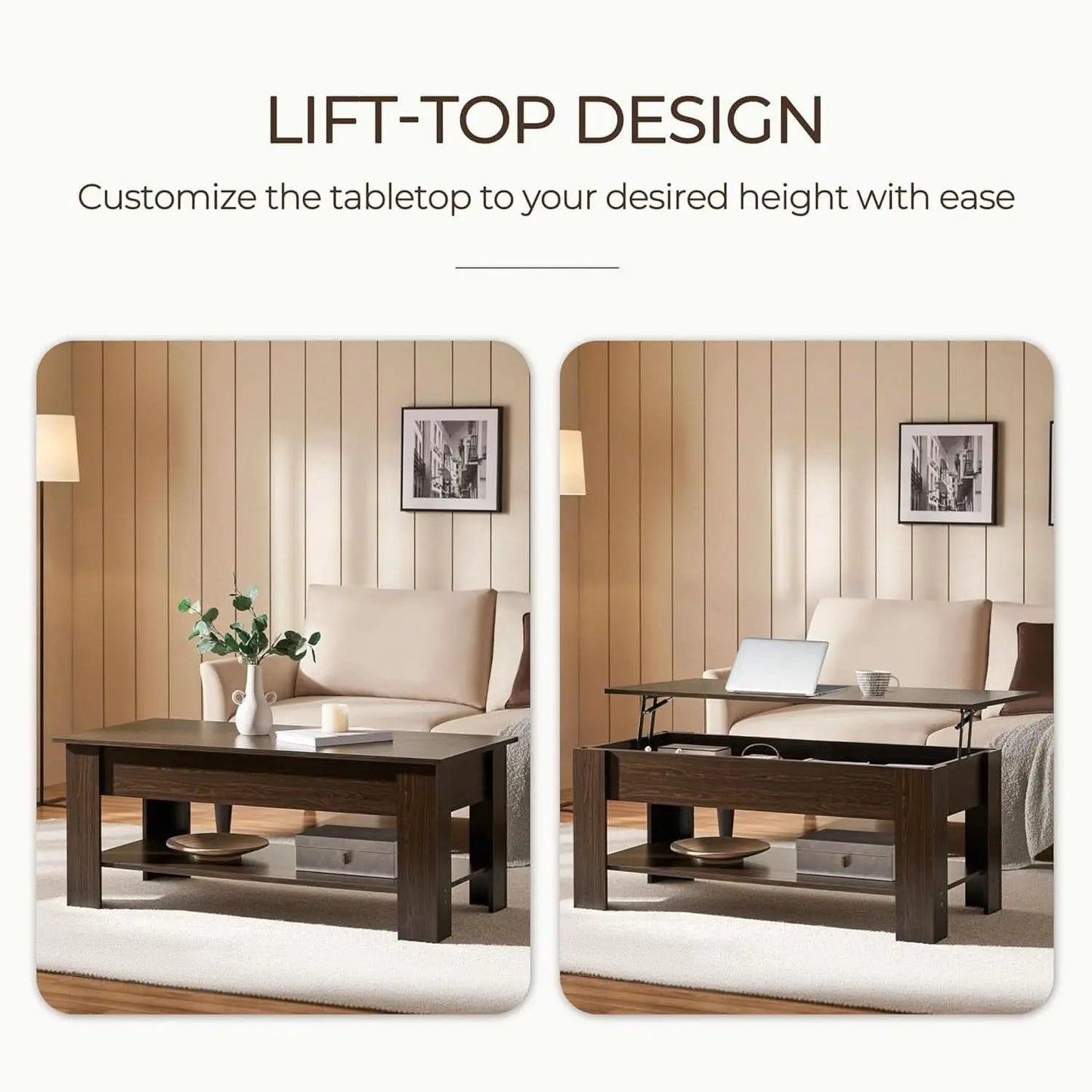 Espresso Lift Top Coffee Table With Hidden Compartment from PriceLows™