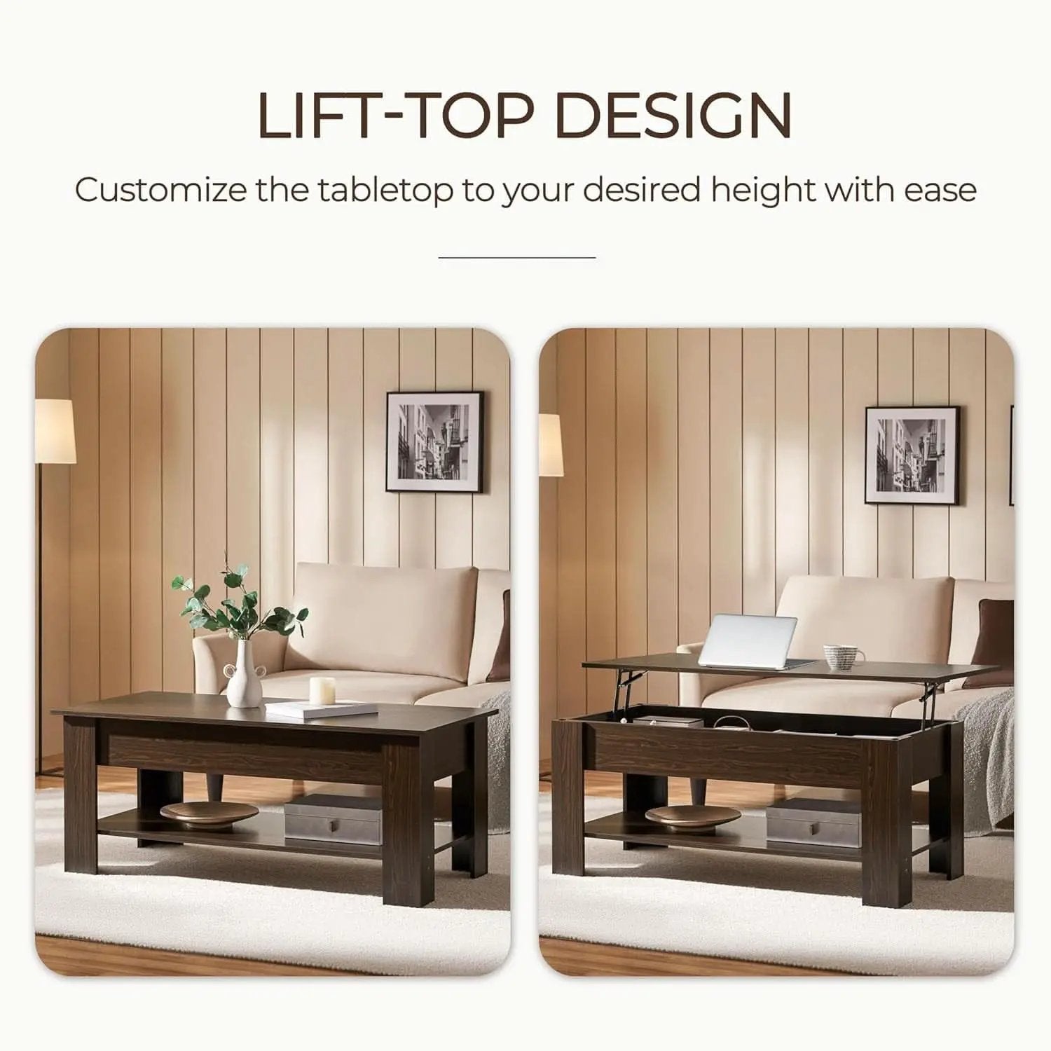 Espresso Lift Top Coffee Table With Hidden Compartment from PriceLows™