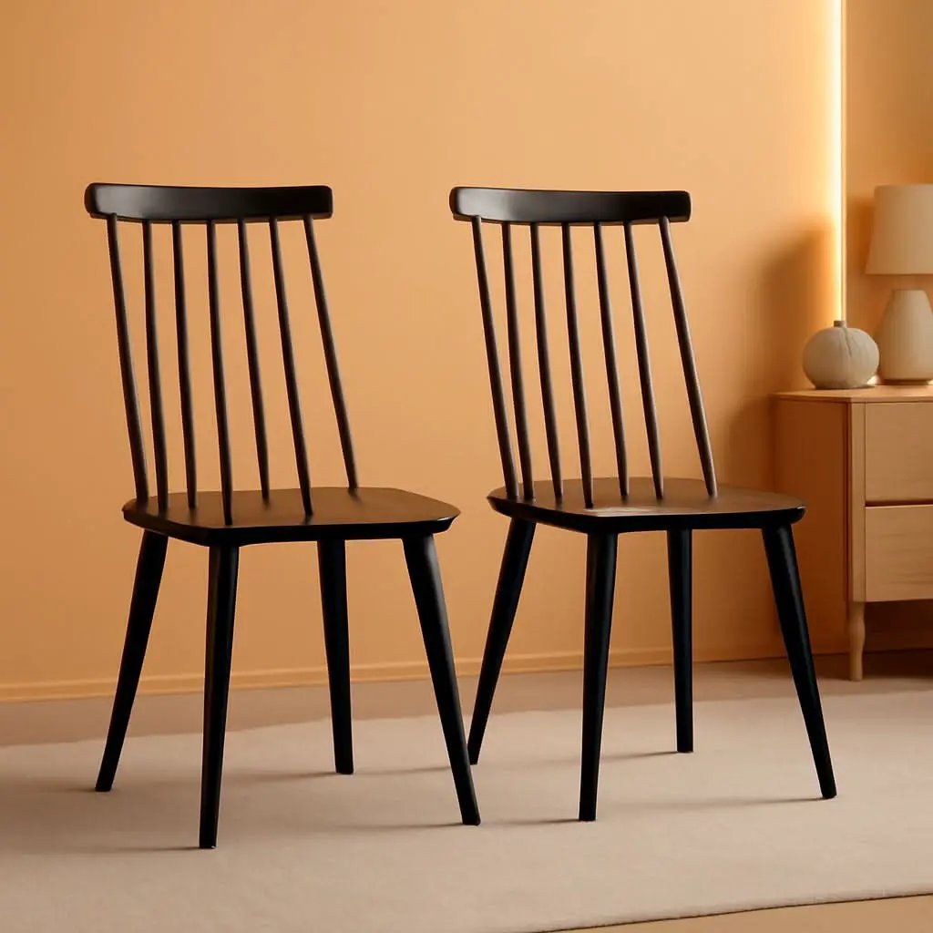 Black Spindle Farmhouse Wood Side Dining Chair Set Of 2 from PriceLows™