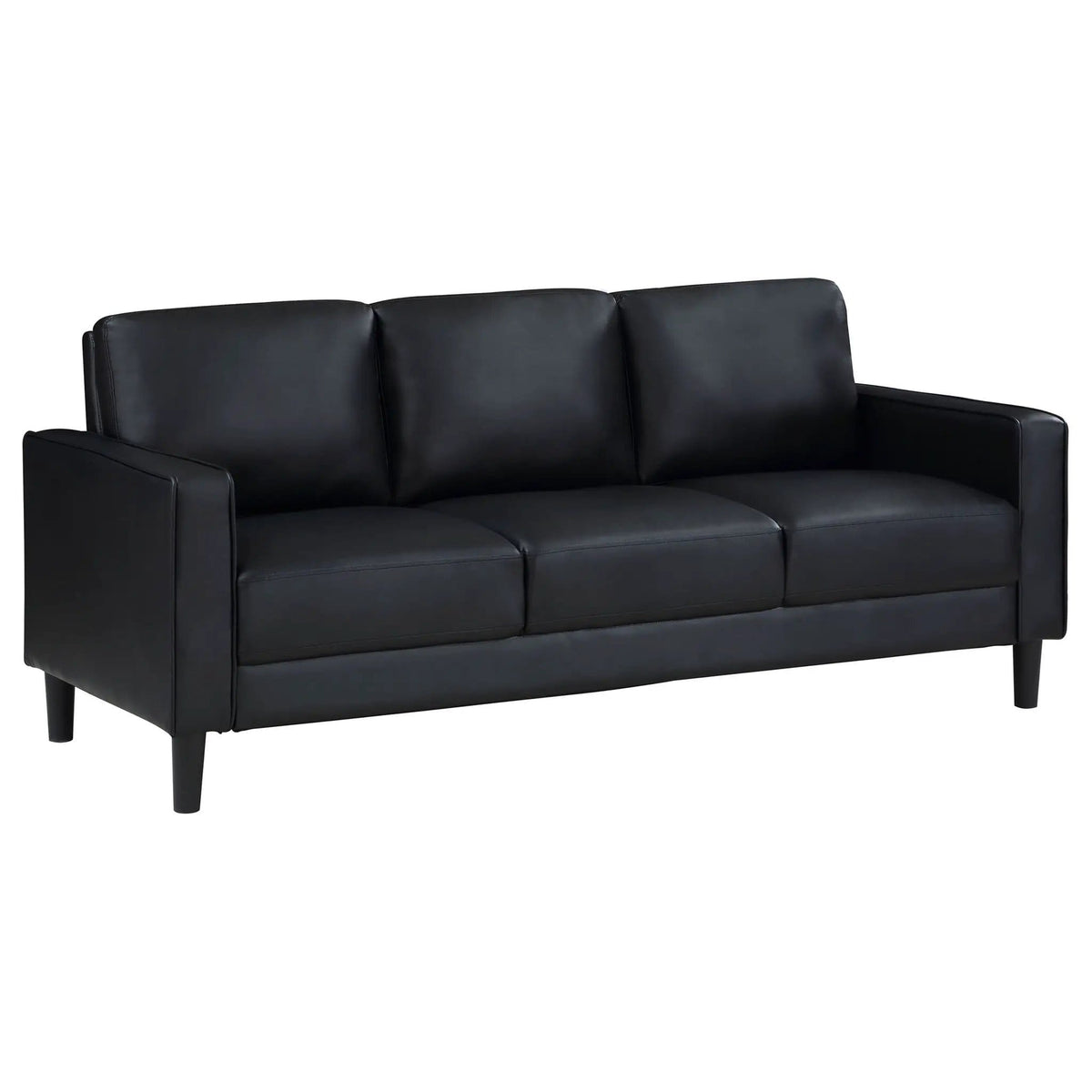 Ruth Upholstered Track Arm Sofa | 76.5 x 31.5 x 33.5 in | Faux Leather | Black