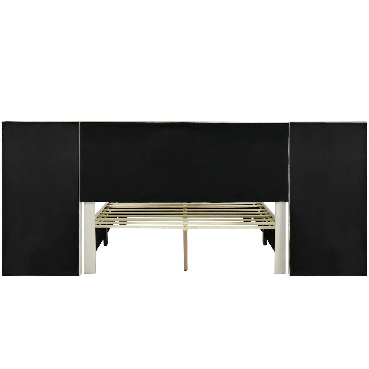 Upholstered Platform Bed | Oversized Ultra-Soft Headboard | Integrated Side Shelves | 111.8 Inch Length