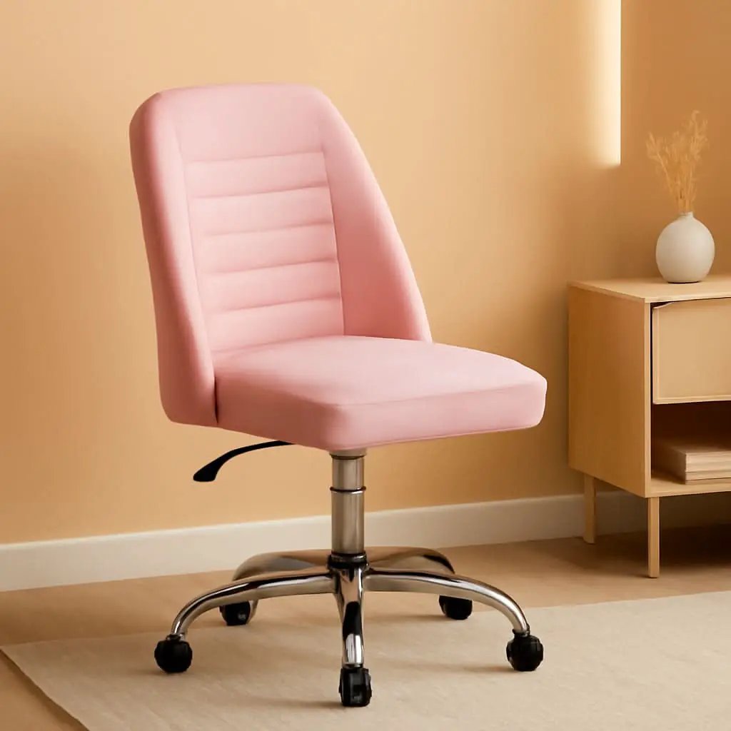 Pink PU Leather Armless Office Chair With Rolling Wheels from PriceLows™