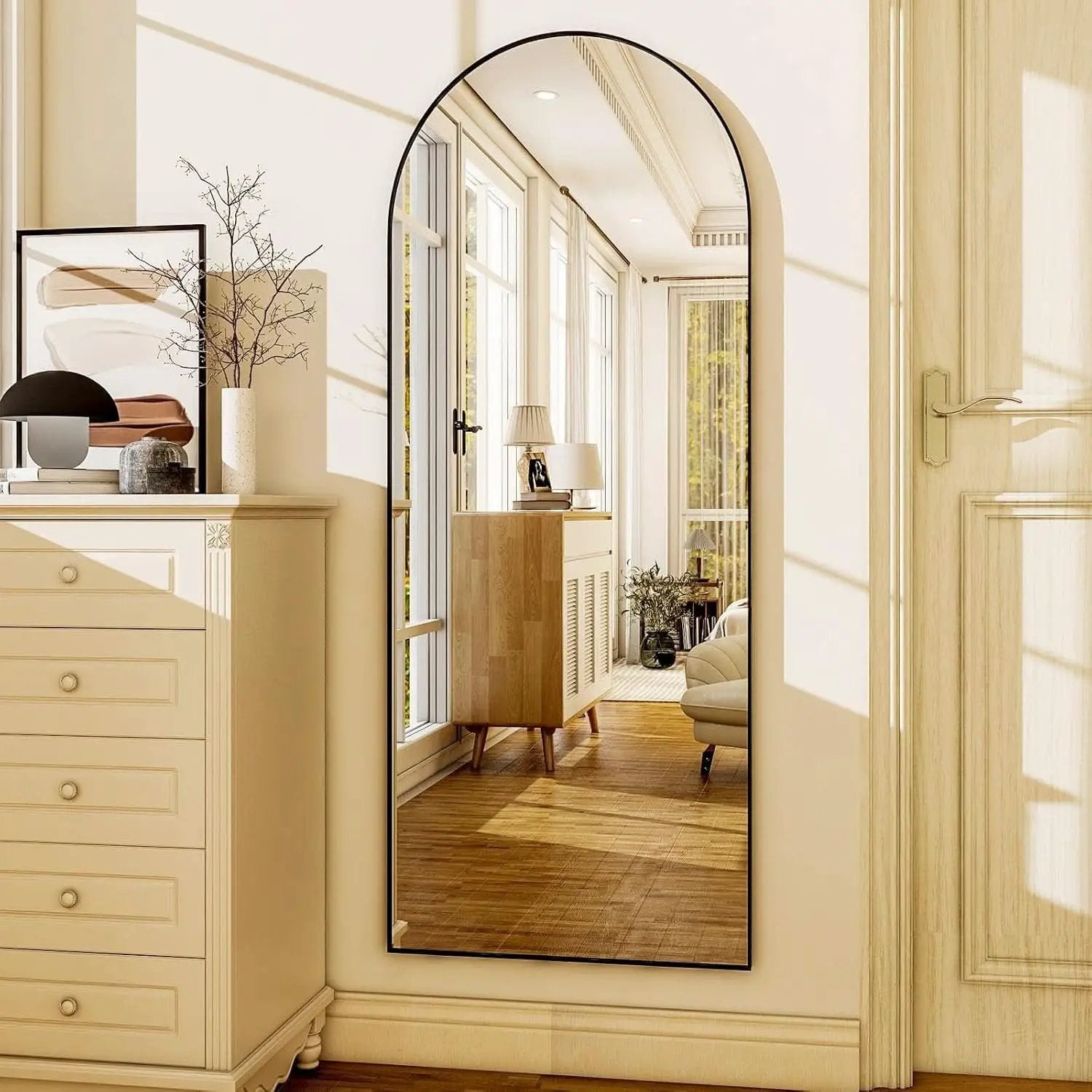 56 Inch Arch Full Length Mirror Black Frame Floor Standing from PriceLows™